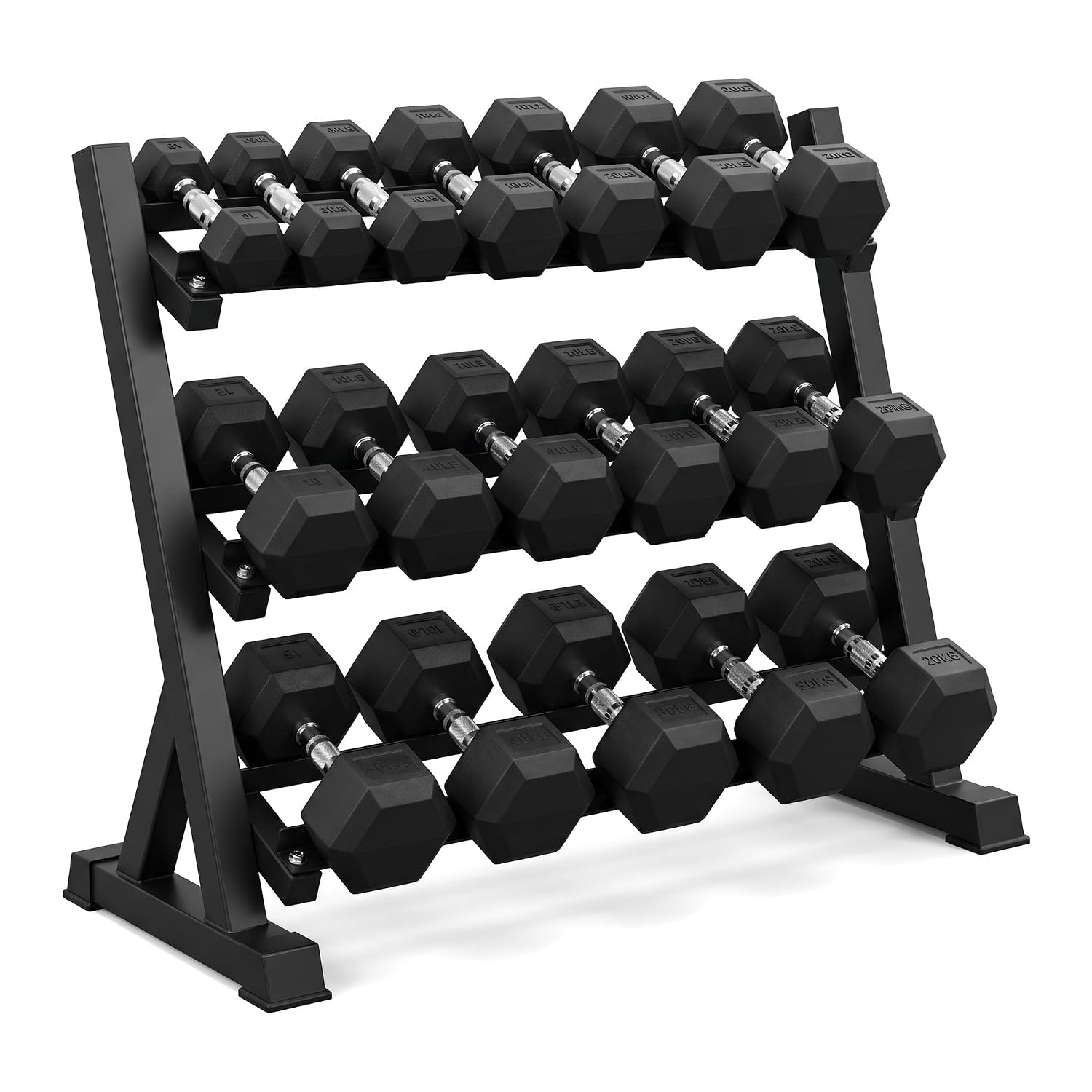 Home Gym Custom - 350/450/550 파운드 고무 헥스 덤벨 세트(랙