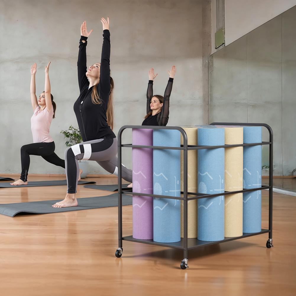 Home Gym Yoga Room - 바퀴가 달린 요가 매트 보관 랙,