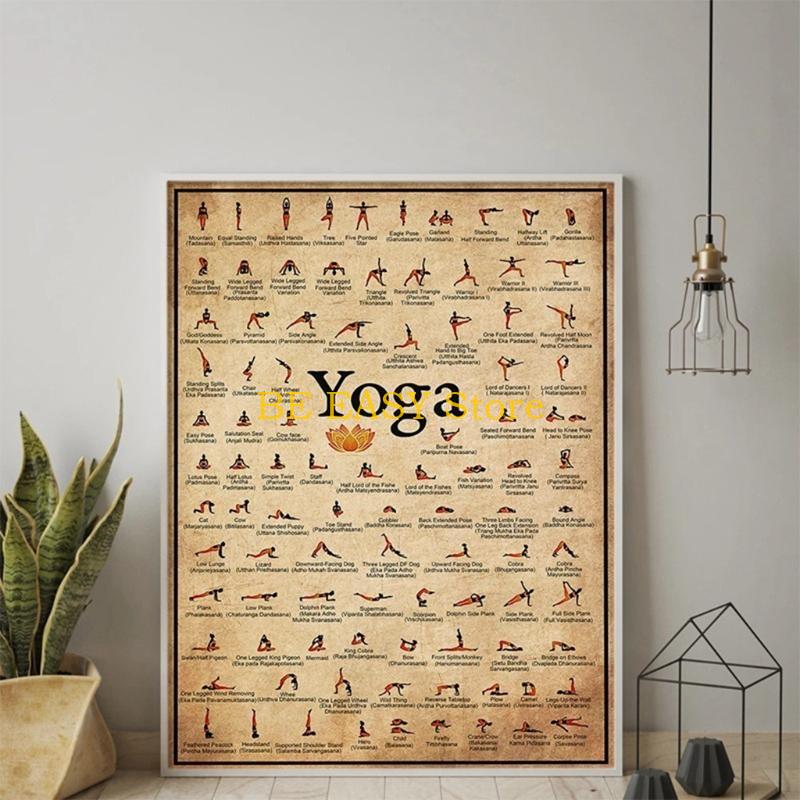 Home Gym Yoga Room - E28F 레트로 빈티지 요가 아트 프린트