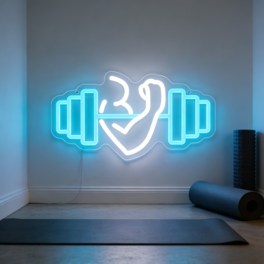 Home Gym Yoga Room - 이두근 덤벨 네온사인 LED 벽 장식,