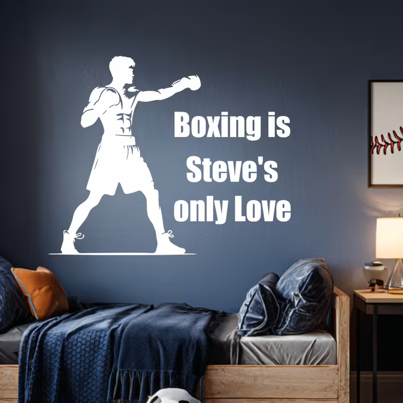 맞춤형 복싱 벽 데칼 - 이름/텍스트 및 파이터 실루엣 - Home Gym Names 리뷰 및 가격