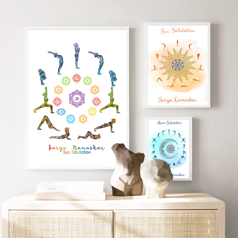요가 포즈 썬 문 경례 홈 월 아트 캔버스 페인팅 북유 - Home Gym Yoga Room 리뷰 및 가격